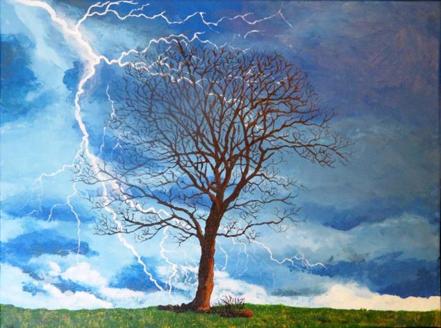 Lightning Tree Acrylic Painting on Canvas Doug Hague Watercolours
