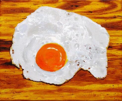 DH Watercolours Acrylic Painting Fried Egg on a Plank edible art 