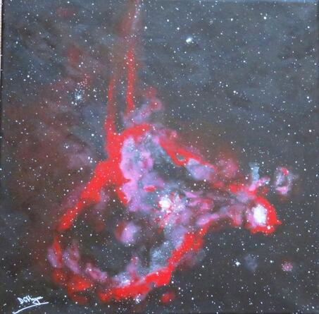 DH Watercolours Hear Nebula, heart and Soul Nebulae Galaxy Stars acrylic on canvas painting 