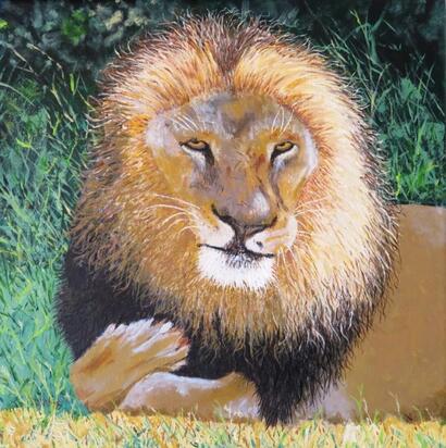 Doug Hague Watercolours Male Lion Acrylic Painting Kruger South Africa