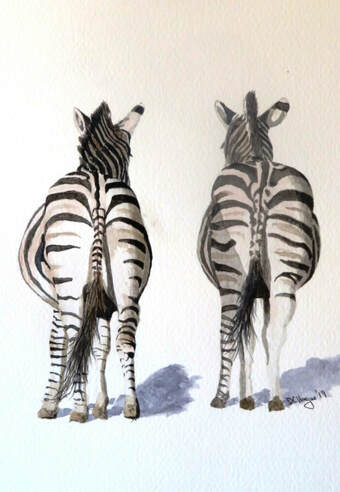 Doug Hague Watercolours painting two zebras South Africa