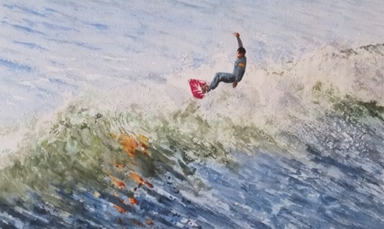 Surfer 2 watercolour painting Doug Hague Watercolours